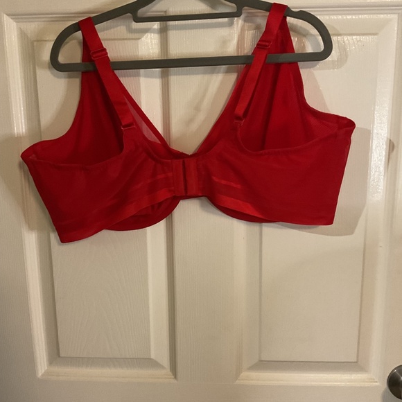 Parfait Double Mesh Lined Plunge Bra Red Underwire Semi Sheer - Picture 4 of 9
